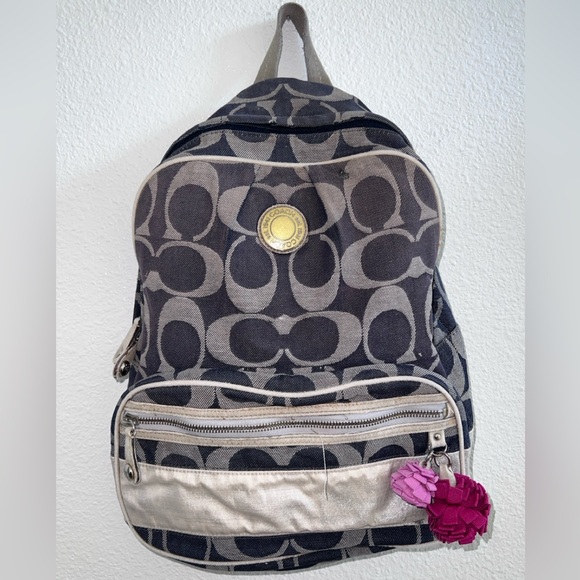 Coach Poppy Backpack | Signature Denim & Silver Stripe | Style F19691 - Picture 1 of 10
